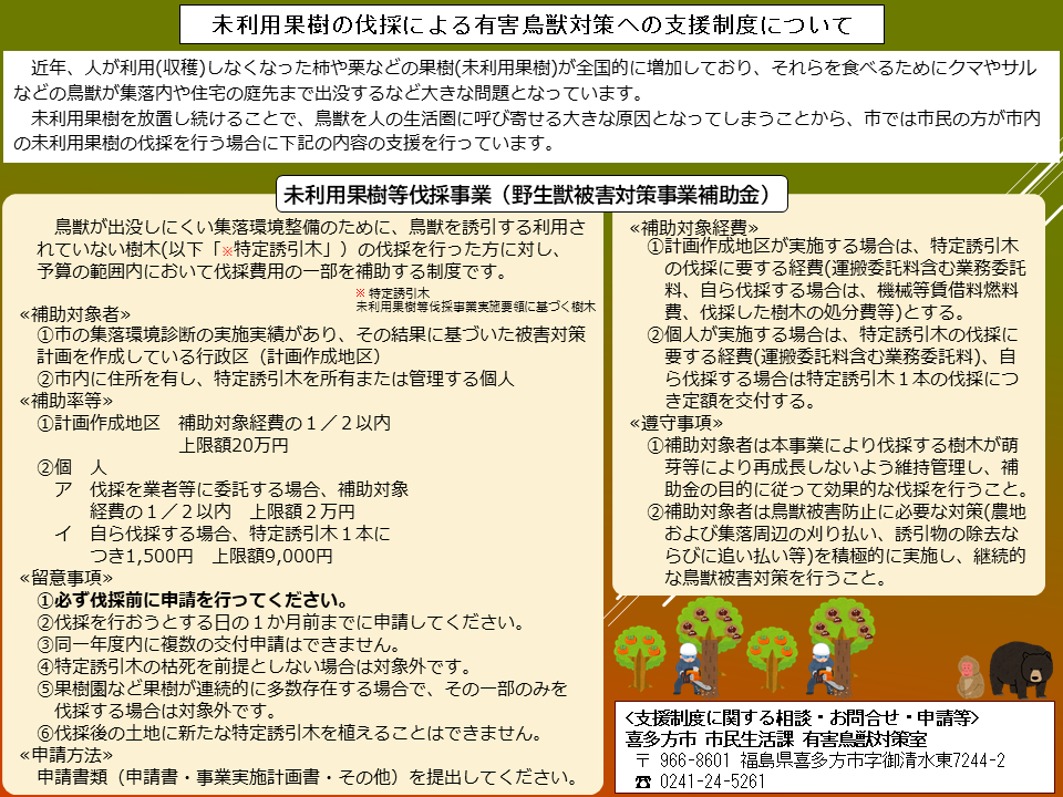 未利用果の伐採による有害鳥獣対策への支援制度について