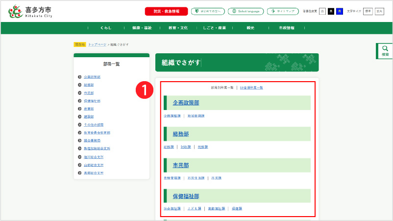 組織一覧ページの場合